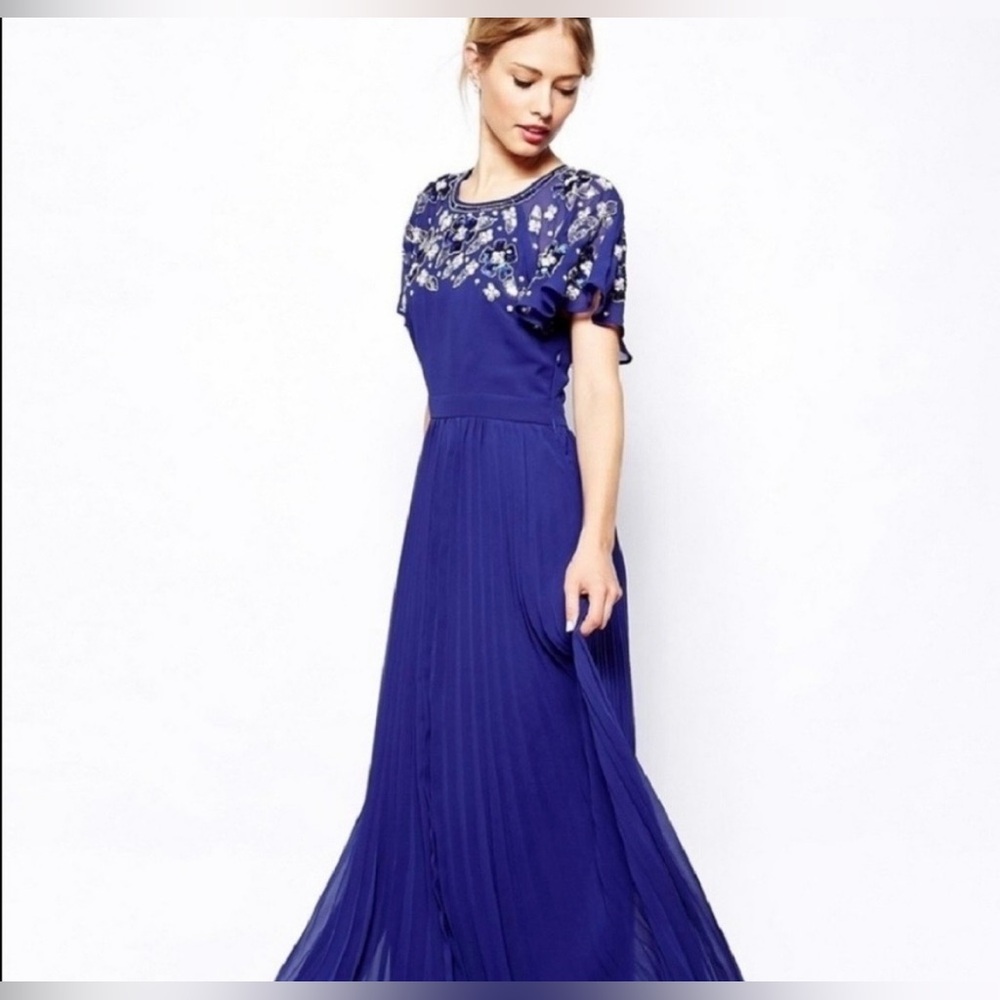 ASOS Petite Cobalt Blue Embroidered Maxi Dress